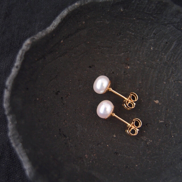 K14gf】Baby Baroque Pearl Earrings／White・ベビーバロックパール