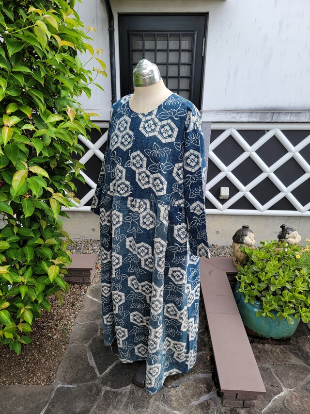 手作りハンドメイド手織り布編み花植物染めワンピース - ワンピース