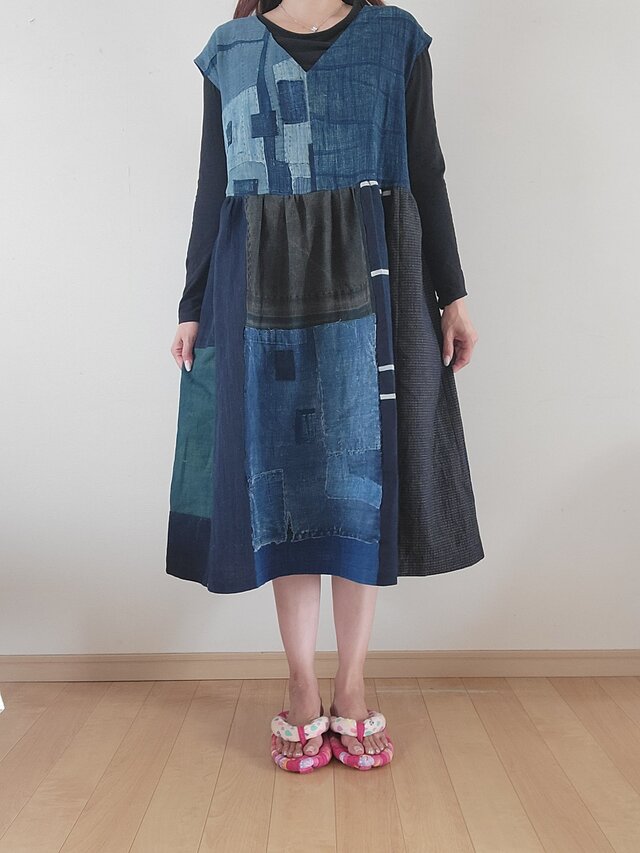 着物リメイク 古布 手作り BORO パッチ ジャンパースカート | iichi 