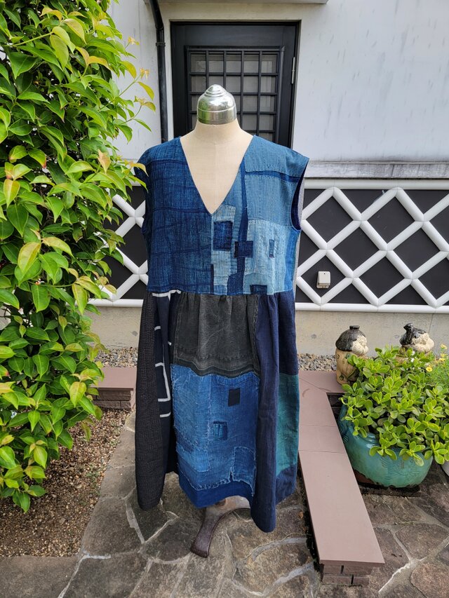 着物リメイク 古布 手作り BORO パッチ ジャンパースカート | iichi