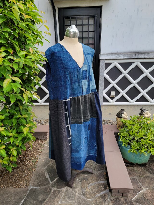 着物リメイク 古布 手作り BORO パッチ ジャンパースカート | iichi 