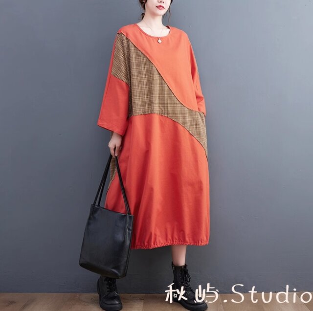 リネン 赤 ロングワンピース 新品 M 赤系 リネン ワンピース リネン