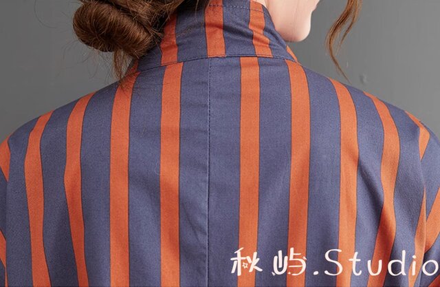 A.P.C. オレンジ ストライプ 長袖ワンピース ストライプシャツワンピース オレンジ | SINME