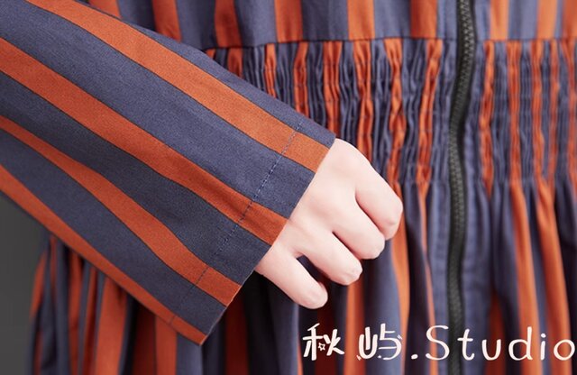 A.P.C. オレンジ ストライプ 長袖ワンピース A.P.C. オレンジ ストライプ 長袖ワンピース