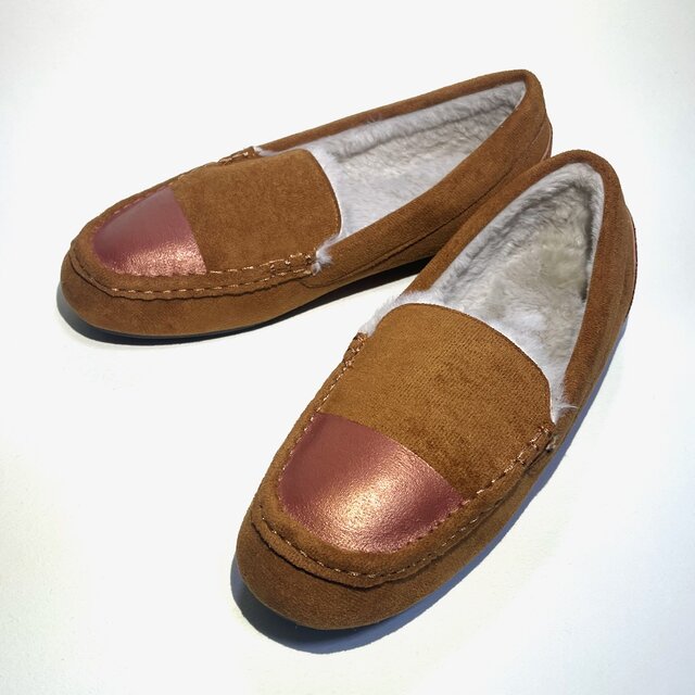 ◆2025年版◆軽量&ポカポカあったか♪バイカラー裏ボアモカシン(キャメル×ブロンズ)