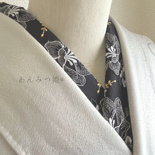 洗える刺繍半衿 墨黒グラデーション【ラスト】 | iichi 日々の暮らしを