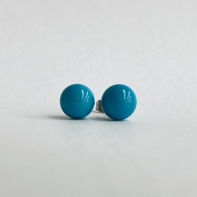 ガラスビーズピアス/10mm/ターコイズ塗装/made in japan