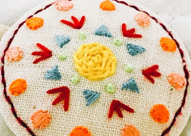 スラちゃん　日産マーチ　刺繍アート作品キーホルダーセット 刺繍のキーホルダー・丸型① | iichi 日々の暮らしを心地よく