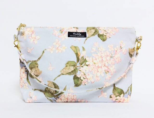 ライラック帆布の横長ポーチブルー（持ち手付き） | iichi 日々の