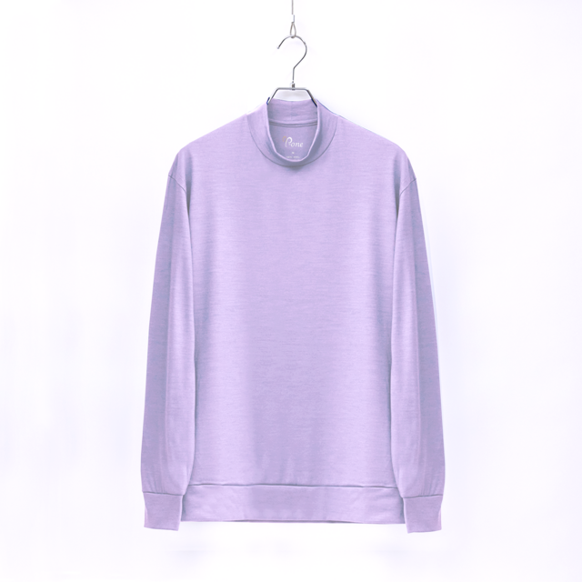 【ユニセックス】メリノウール モックネックネック長袖Tシャツ　(850ラベンダー　Mサイズ)