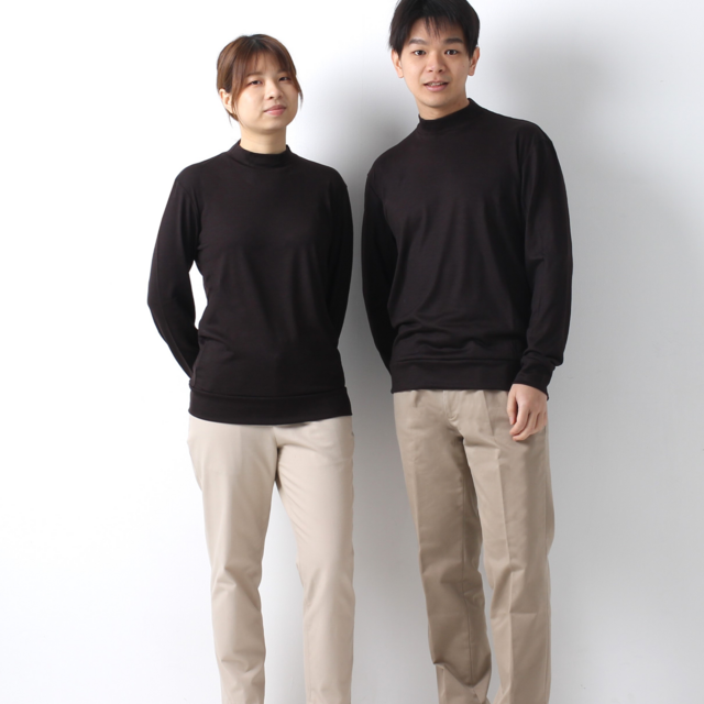 ユニセックス】メリノウール モックネック長袖Tシャツ (601ダーク