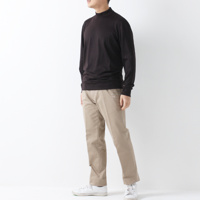 ユニセックス】メリノウール モックネック長袖Tシャツ (601ダーク