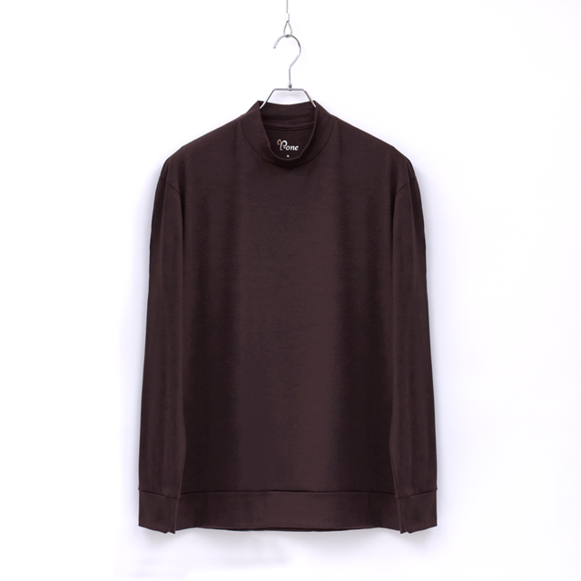 【ユニセックス】メリノウール モックネック長袖Tシャツ　(601ダークブラウン　Mサイズ)