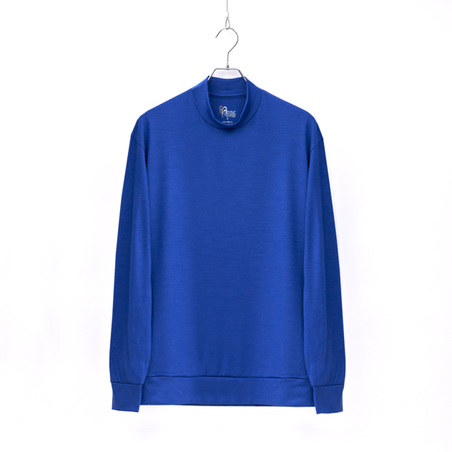 【ユニセックス】メリノウール モックネック長袖Tシャツ　(450ロイヤルブルー　Mサイズ)
