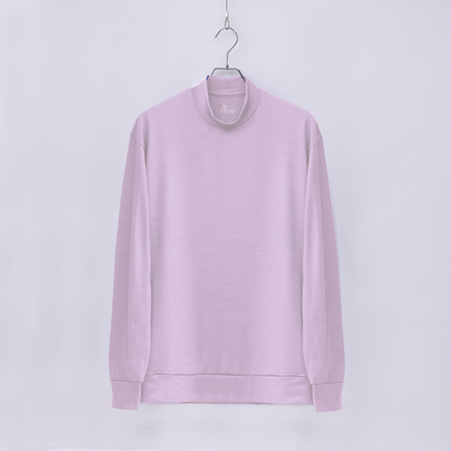 【ユニセックス】C MOCK NECK　メリノウール長袖Tシャツ　(300ライトピンク　Sサイズ)