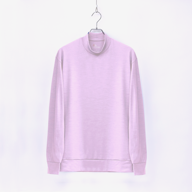 【ユニセックス】メリノウール モックネック長袖Tシャツ　(300ライトピンク　Mサイズ)