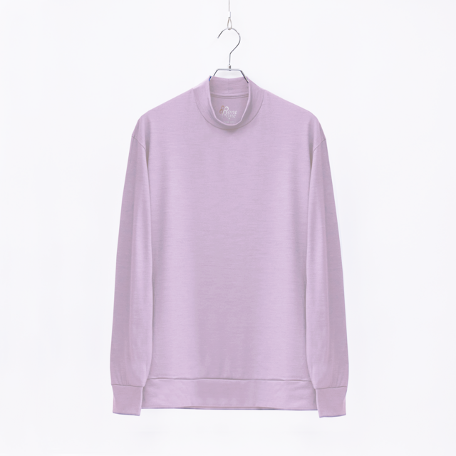 【ユニセックス】メリノウール モックネック長袖Tシャツ　(300ライトピンク　Mサイズ)