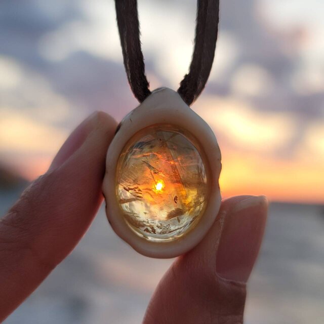 鹿の角 虹入りシトリンのペンダント