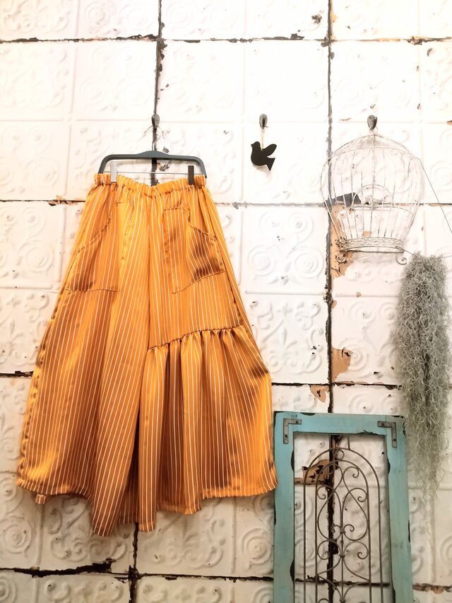 キャメルオレンジのストライプガウチョ