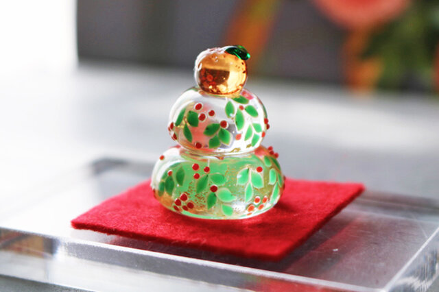 2024お正月 ガラスの鏡餅(南天） ミニサイズ | iichi 日々の暮らしを