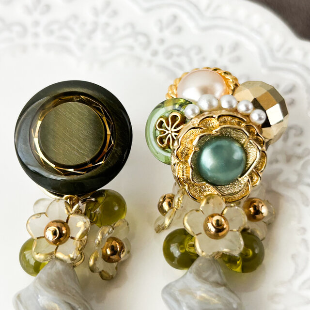 036＊クリア 黄緑ゴールド レトロ チェーン ピアス イヤリング 036＊クリア 黄緑ゴールド レトロ チェーン ピアス イヤリング 036