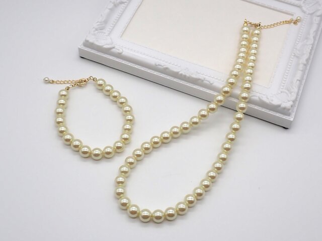 アクセサリーセット　ネックレス　ブレスレット　ブローチ　パール風 パールアクセサリーセット① 2点セット【ネックレス