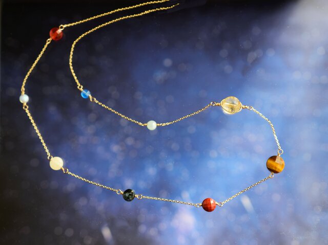 14kgf ロングネックレス】宇宙 惑星 天然石・かぶってつけれる 60cm