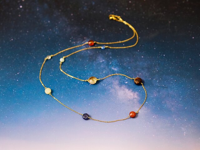 14kgf ロングネックレス】宇宙 惑星 天然石・かぶってつけれる 60cm