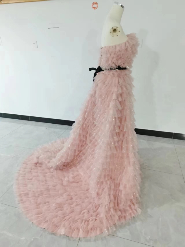 レディース高品質 カラードレス ピンク ロング  可愛い 編み上げ 細見えシルエッ　前撮り