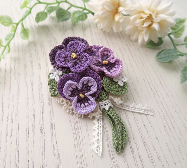 刺繍ブローチ パンジー - その他