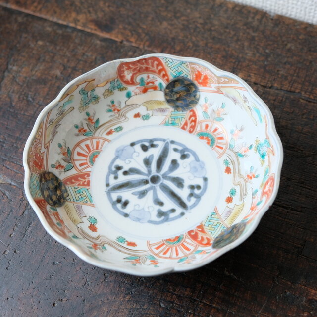 【アウトレット品】伊万里　花文色絵金彩膾皿　器　紗綾形　楼閣　青海波　骨董・antiques 幕末〜明治時代