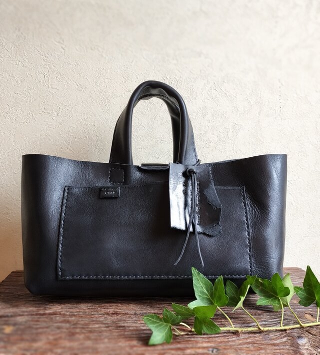 【受注制作】yokonaga tote　黒　オイルワックスレザー