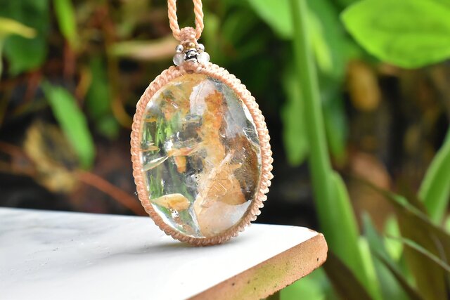 虹入り大粒☆クォーツイン☆ガーデンクォーツ マクラメネックレス1263