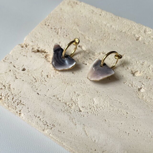 oyster shell stainless hoop earring GD 牡蠣殻×金継ぎ フープ