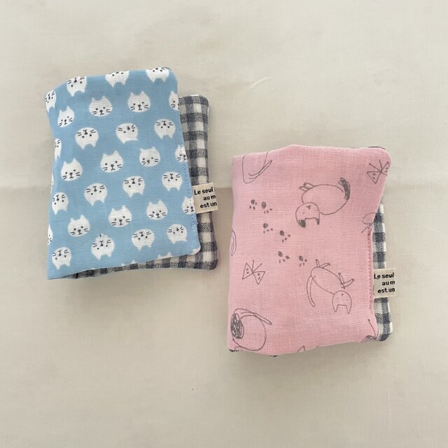ダブルガーゼ＊ハンカチ＊ハンドメイド　ねこ①  2枚セット