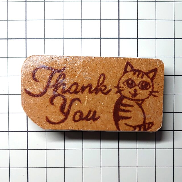 消しゴムはんこ「ネコ・thank you③」 持ち手MDF木材厚さ2.5mm | iichi