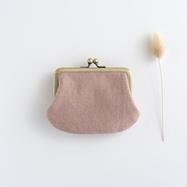 リネンのシンプルながま口　くすみピンク