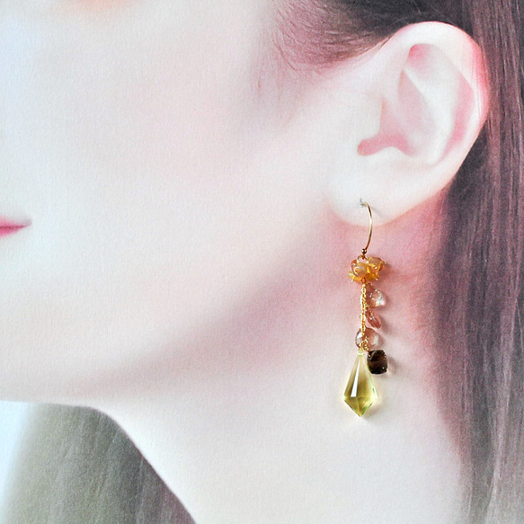 14kgf/レモンクォーツxアンデシンxピレシャスオパールピアス | iichi 