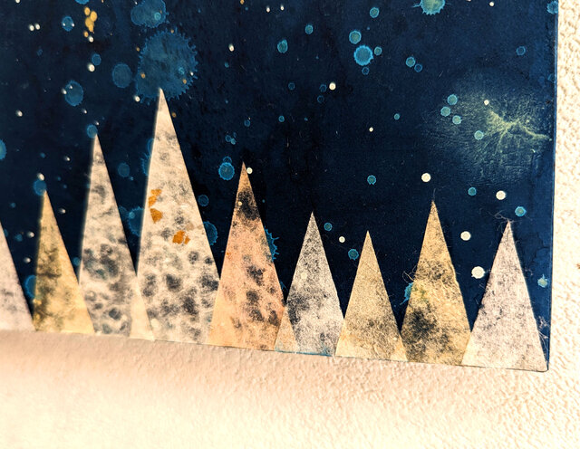 アクリル原画「夕暮れに沈みゆく太陽と星屑たち」F3キャンバス