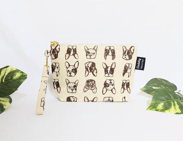 ブルちゃんの持ち手付ポーチ（アイボリー） | iichi 日々の暮らしを