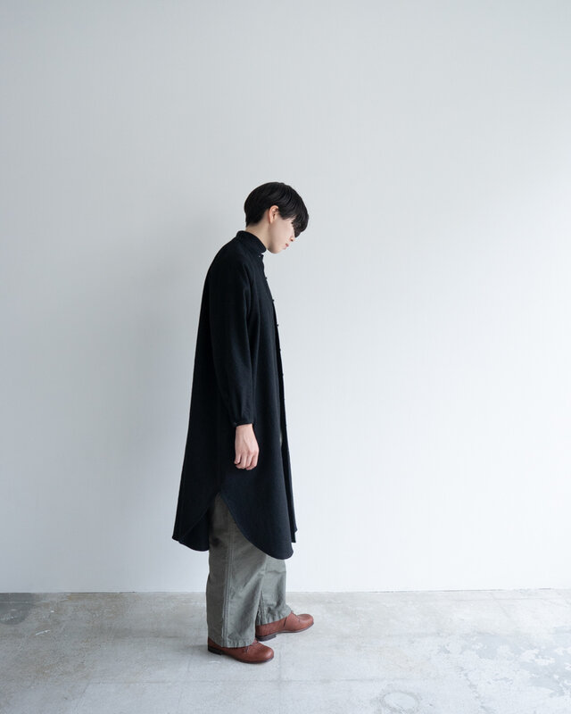 尾州産縮絨ウール/ ロングシャツワンピース/long shirt one piece