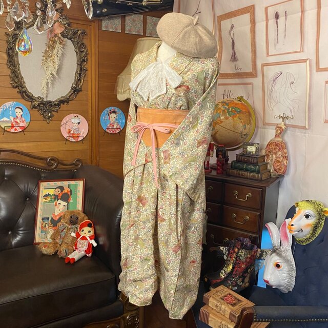 和洋折衷 レトロ 古着 着物 和 モダン ハンドメイド リメイク