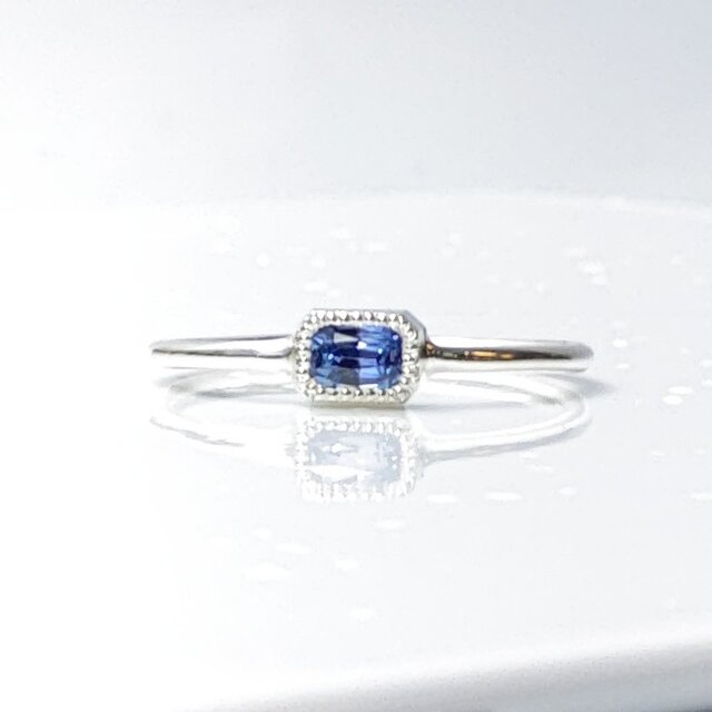 サファイア　プリンセスカット　3×4　ファンシーブルー　シルバーSV925リング