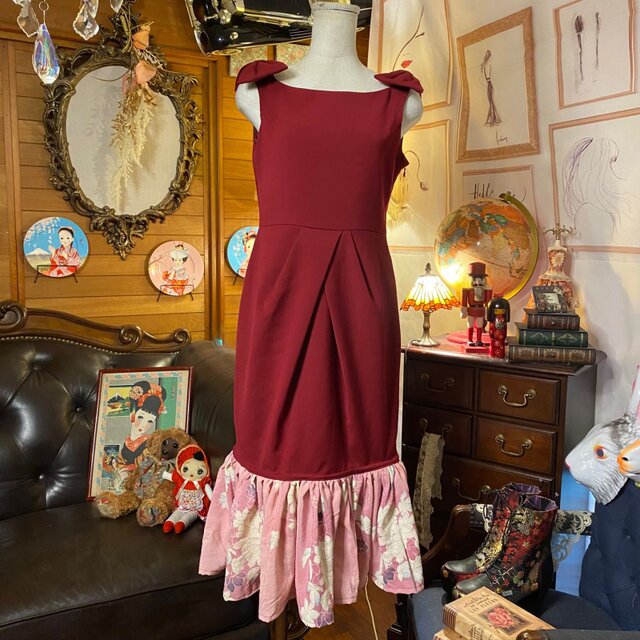 和洋折衷 レトロ 古着 着物 ハンドメイド コラージュ リメイク 和