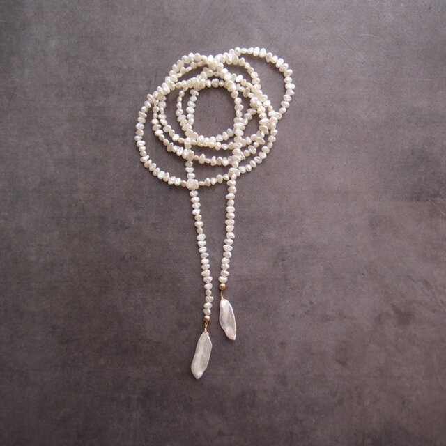 Feather Pearl × Oval Pearl Lariat Necklace／フェザーパール