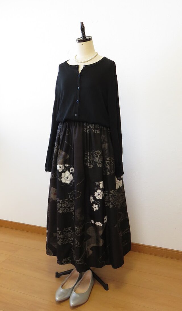 アンティーク着物＊手織り真綿紬のパッチスカート（裏地付き） | iichi