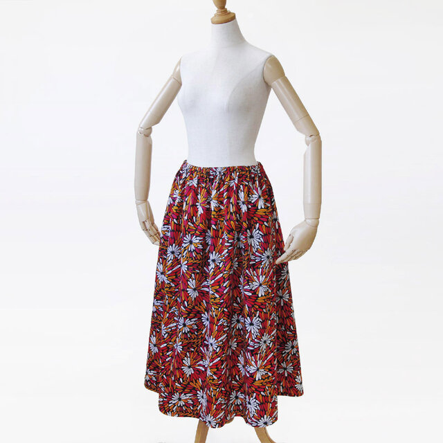 アフリカン　スカート アフリカ布のロングスカート（ フラワー ）サイドポケット付き