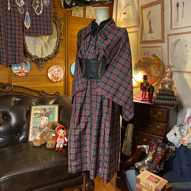 再 お値下げ 昭和大正ロマン 手織り紬ワンピース 着物リメイク