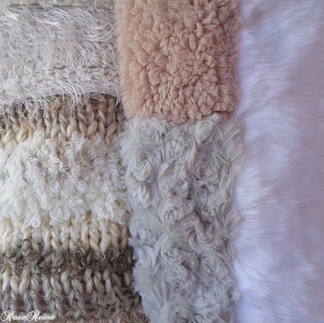 絵画なパッチワーク♥手編み+♥エクリュ♥ふわふわエコファー♥ボリュームスヌード 絵画なパッチワーク♥手編み+♥エクリュ ふわふわモコモコに包まれる