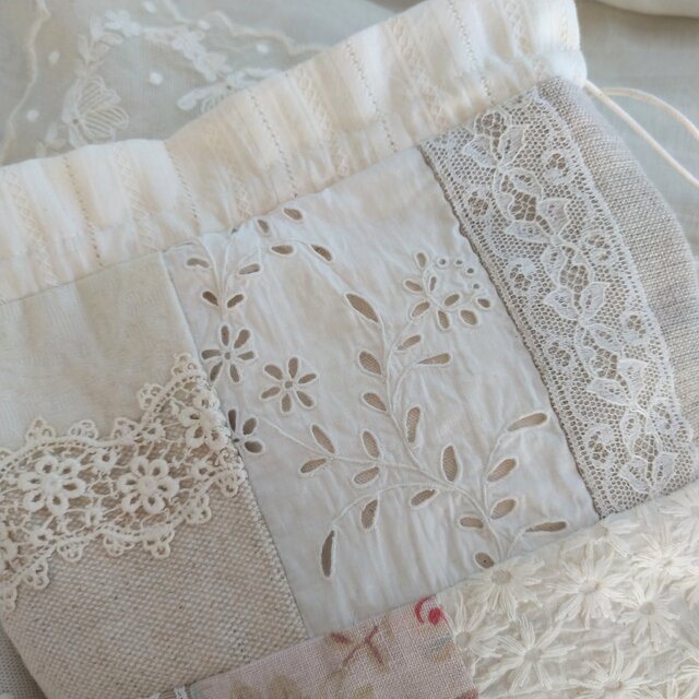 一点物 ヴィンテージ花刺繍クロス パッチワークリネン間仕切りカーテン
